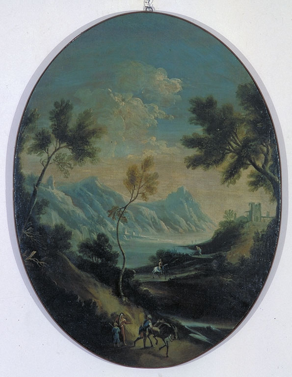 Paesaggio montano con viandanti